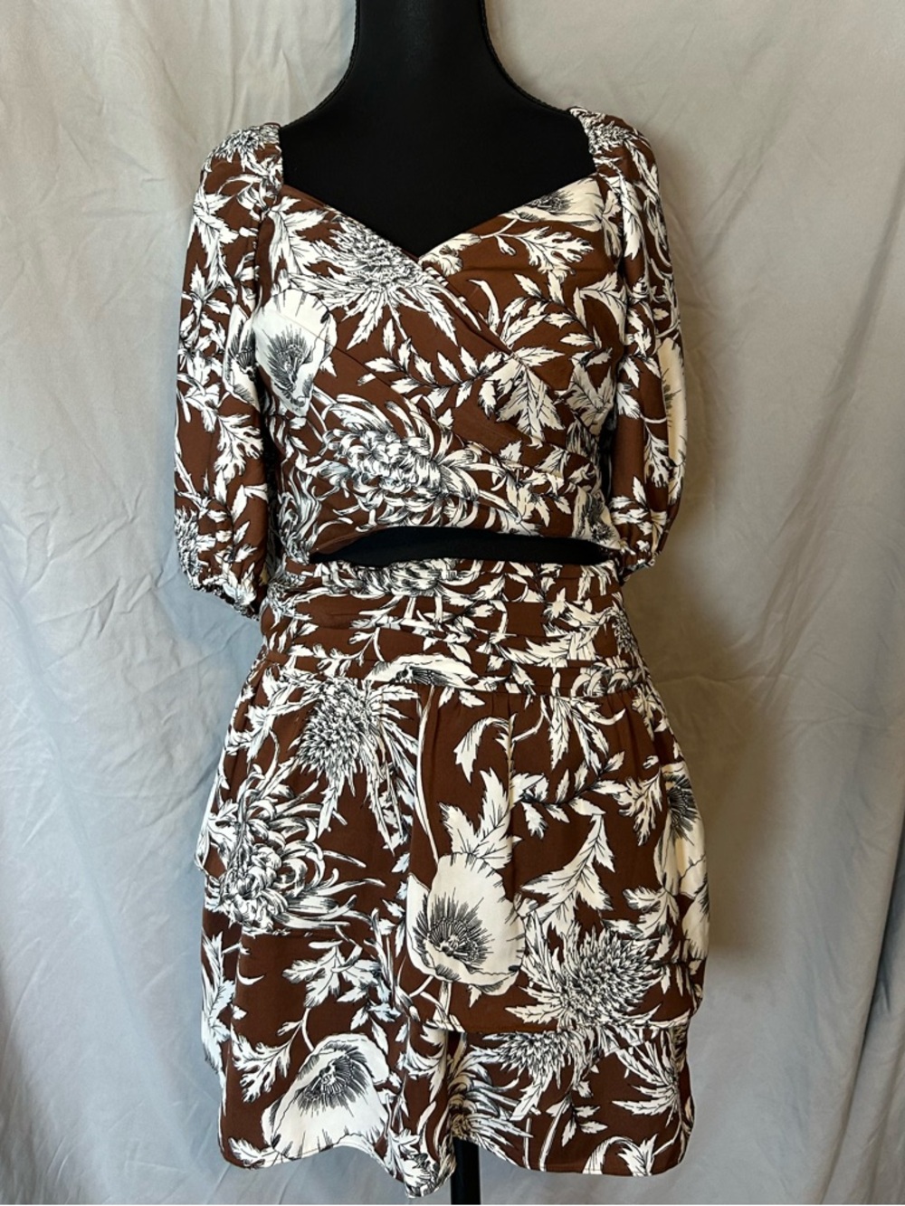 Express Brown and White Floral Two-Piece Skirt Set